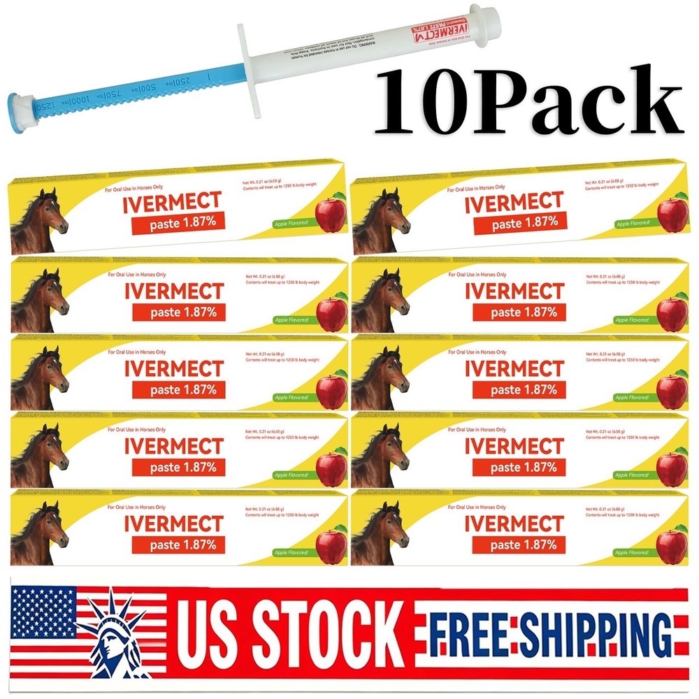 10 Pack New Paste Wormer Horse Dewormer Apple Flavor US Free Shipping EXP01/2028