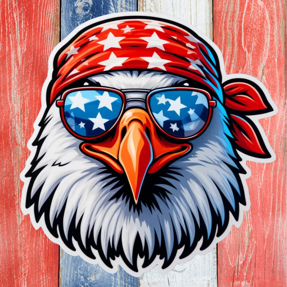 2″ Patriotic Bald Eagle Sticker, Decal, America, Stars and Stripes, Flag, Summer