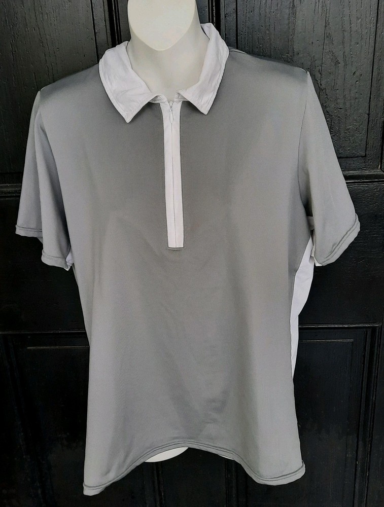KERRITS XL Short Sleeve Zip Neck Riding Top Gray & White Colorblock