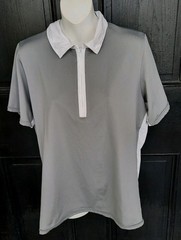 KERRITS XL Short Sleeve Zip Neck Riding Top Gray & White Colorblock