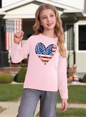 Ithalt 4th of July Outfit Kids Girls 9-10 Years Bigkid-longsleeve-bpink