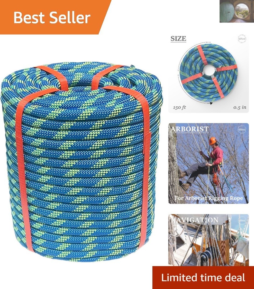 High Tensile Strength 1/2in x 150ft Braided Blue Rope for Rigging & Climbing