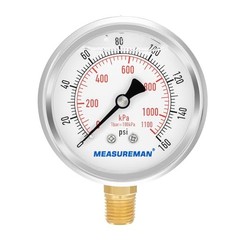 2-1/2inch Dial Size, Oil Filled Pressure Gauge, 0 0-160 psi Lower Mount