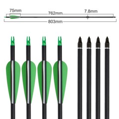 12Pcs Archery 28″/30″/32″ Carbon Arrows SP500 Hunting for Compound Recurve Bow