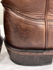 Womens Frye Billy Short Cognac Distressed Rugged Leather Cowboy Boots Sz 7 1/2 B