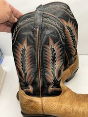 Tony Lama Men’s Western Cowboy Boots Tan Leather Black Stitching US 9 5184
