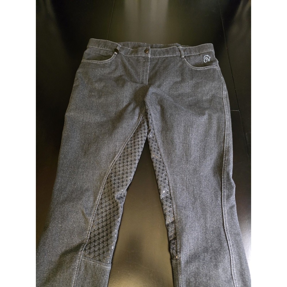 Ovation SoftFLEX Grip-Tec Full Seat Breeches Size 36R Grey Denim Equestrian…
