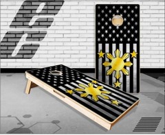 Philippines American Flag Black Cornhole Boards Bean Bag Toss Game