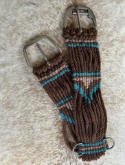34” Size MOHAIR Western String Girth Cinch Teal and Brown Design