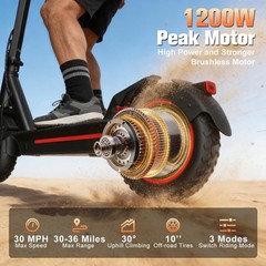 1200W Electric Scooter for Adults 36Miles 30MPH Off-Road Fat Tire Fast E-Scooter
