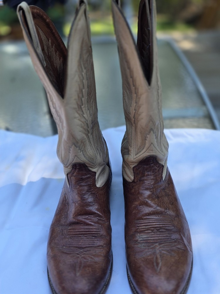 Mens Tony Lama Brown Genuine Ostrich Skin Western Cowboy Boots
