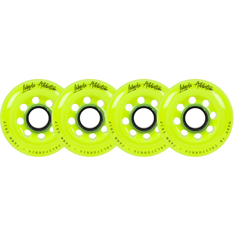Labeda Addiction Grip Plus Roller Hockey Wheel, 76mm, Yellow, Pack of 4