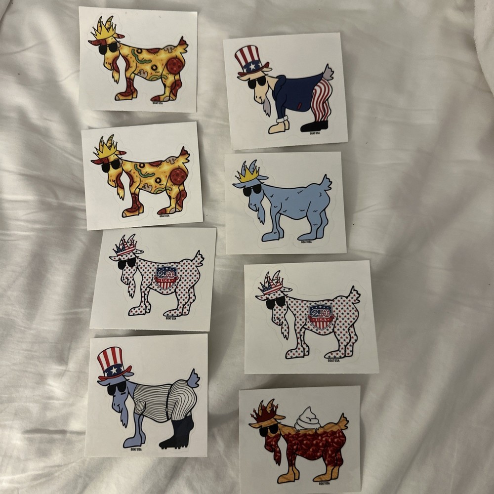 GOAT USA Sticker Lot of 8 Rare Vinyl Goat Decals Patriotic Pizza 250 USA