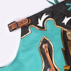 27HS Hilason Pro Rodeo Bull Riding Chaps Genuine Leather Turquoise