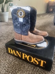 Dan Post Pull-On Western Cowboy Boots Brown Foot Blue Shaft With Box