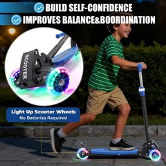 3 Wheel Scooter for Kids Ages 3-12, LED Light-Up Kids Kick Scooter–Portable Fold