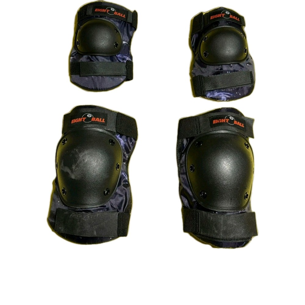 Youth Skating Pads Elbow & Knee Pad Set Black & Purple With Straps-Eight Ball