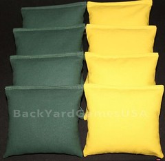 ALL WEATHER CORNHOLE BEAN BAGS Green & Light Yellow Resin Filled WATERPROOF