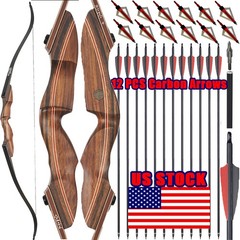 60″ Takedown Recurve Bow 25-60lbs 12x Arrows Wooden Archery Adult Target Hunting