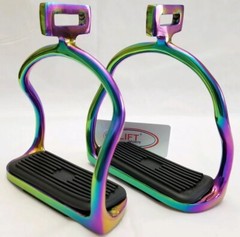 Rainbow Multi Color 4.75″ Horse Safety Saddle Stirrups Double Bend Stainless