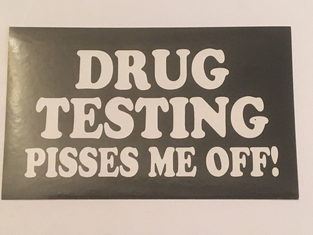 Drug Testing… Black and white 3″x5″ rectangular glossy sticker