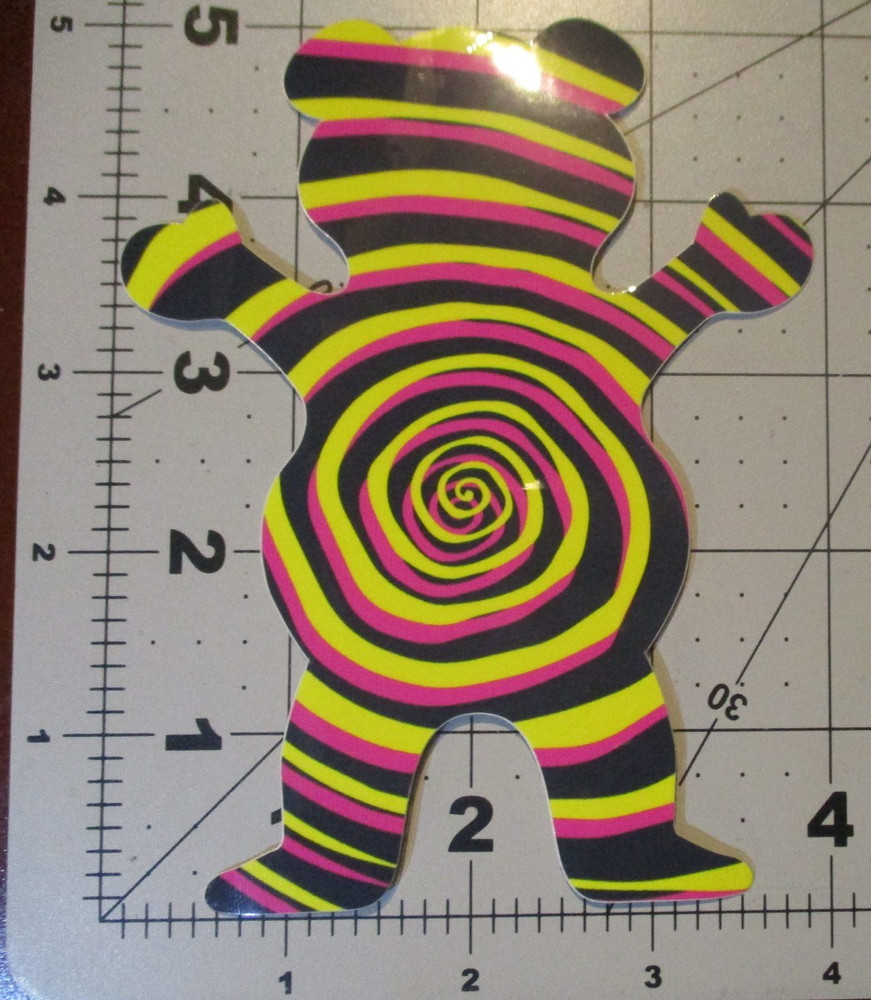 GRIZZLY Griptape Skate Sticker WARP BEAR Logo for skateboards helmets decal J