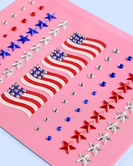 80PCS USA Face Gems Red White Blue Rhinestone Stickers Party Decor