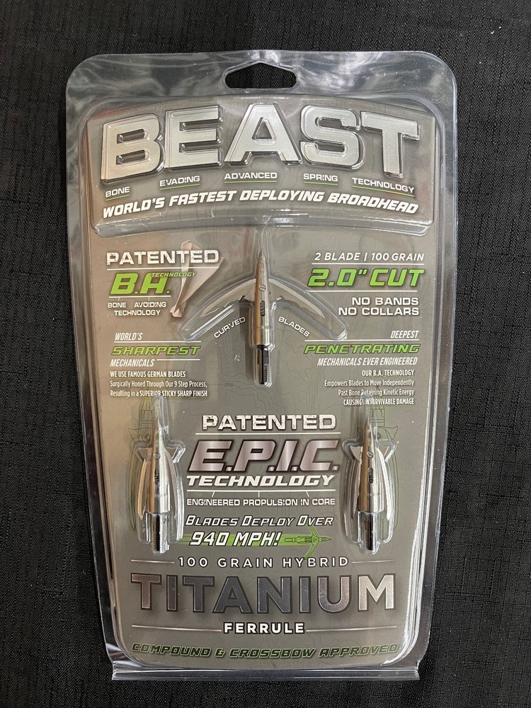 Beast Broadheads Titanium 2 Blade 100gr 2.0″ 3 Pack BRAND NEW