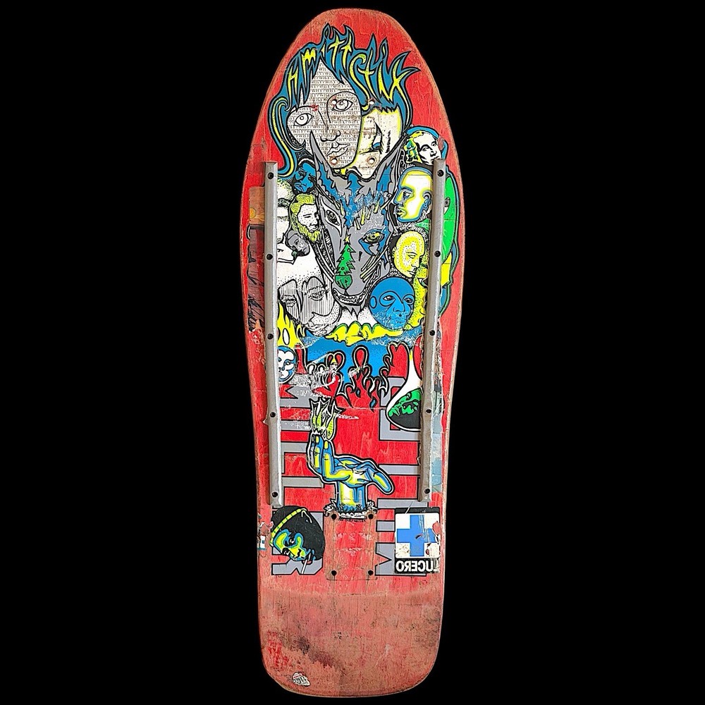 Vintage 1989 Schmitt Sticks Chris Miller “Faces” Skateboard Deck Used