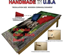 CORNHOLE BEANBAG TOSS GAME w Bags Grizzly Bear Nature Forest Wood Board Set