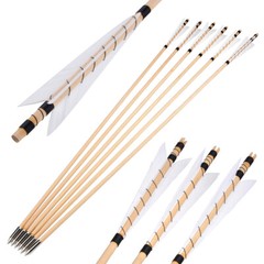 32″ Archery Wooden Arrow Indonesian White Wood 5″ Turkey Feather Shooting Target