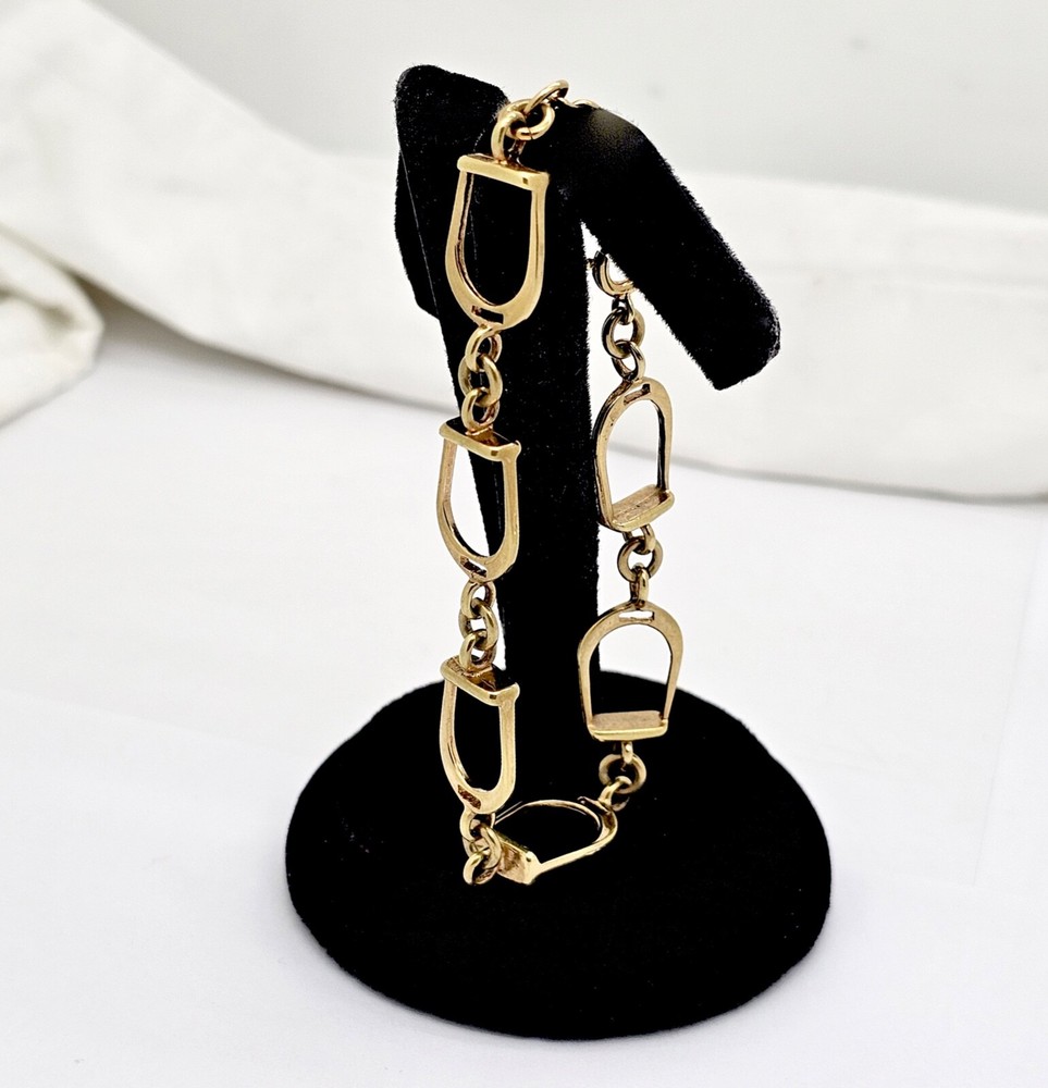 VINTAGE HEAVILY YELLOW GOLD FILLED EQUESTRIAN STIRRUP IRON LINK BRACELET
