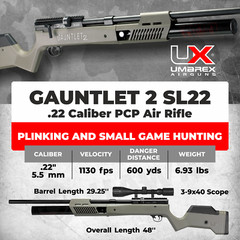 Umarex Gauntlet 2 SL22 .22 Cal PCP Side Lever Air Rifle w/Pellets&Targets&Scope