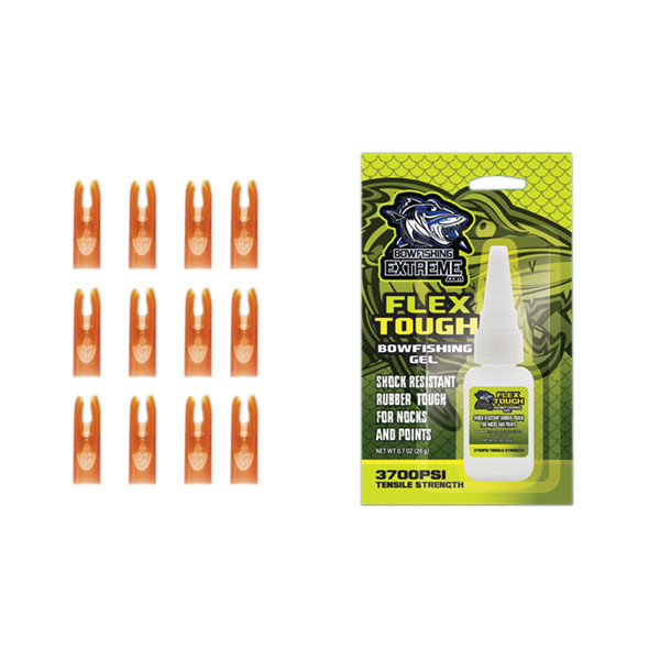 Flex Tough Bowfishing Gel and 12 Nocks 5/16″ Orange Bow Fishing Fits Muzzy