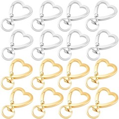 Heart Shape Keychain Clip, Heart Carabiner Spring Snap Gold, Silver, 16pcs