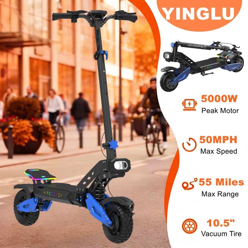 YINGLU US Stock 5000W Electric Scooter 50MPH 55 Mile Range 60V NFC Unlock Vacuum