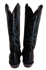 Vtg. Tony Lama Women’s Western Boots Black Turquoise Flame Design 8 1/2 B USA