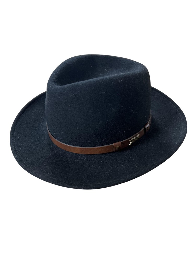 Minnetonka Felt Hat Medium Black 100% Wool Lite Felt Leather Band Made In USA