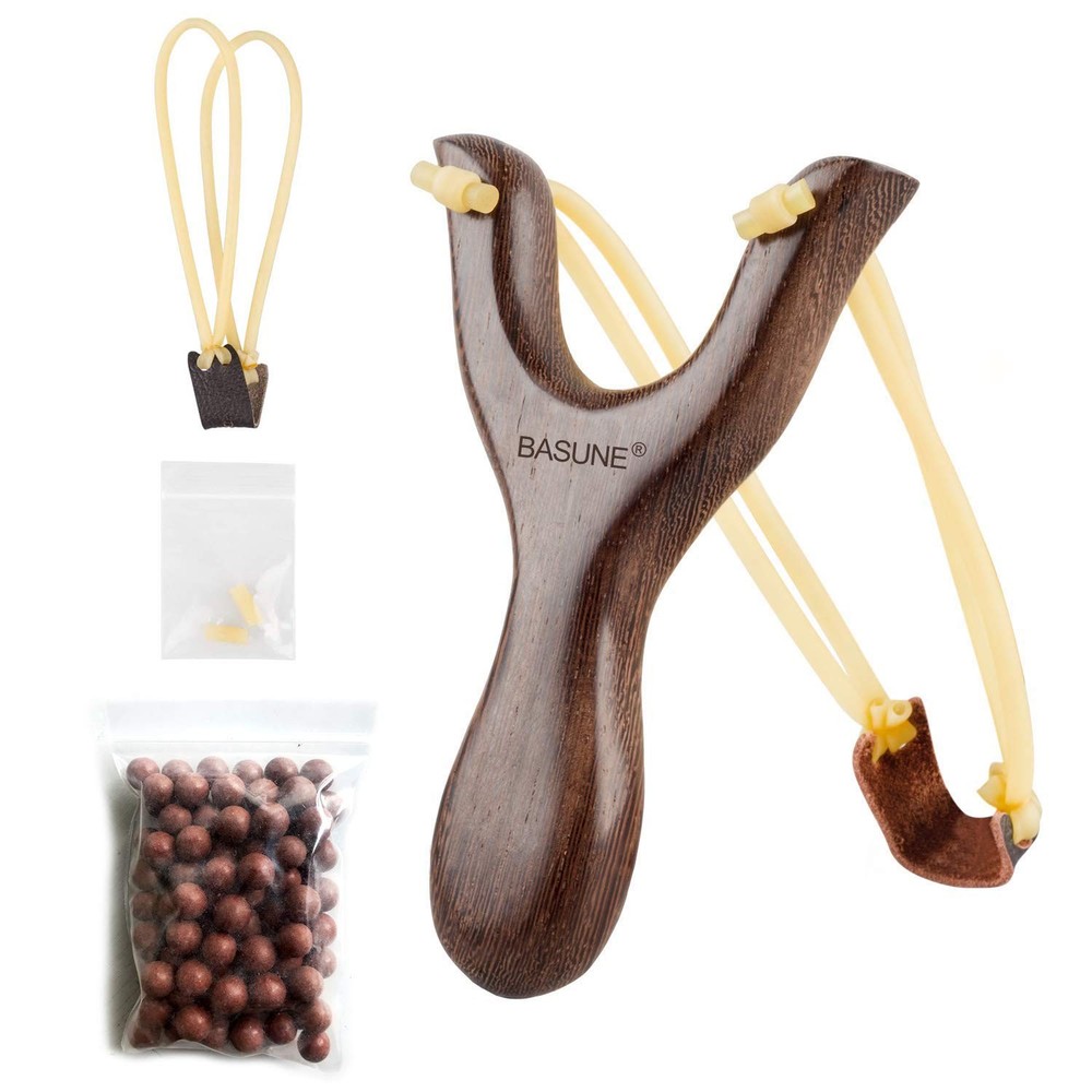 BASUNE Solid Wooden Slingshot with Classic Construction Hunting Deep Brown