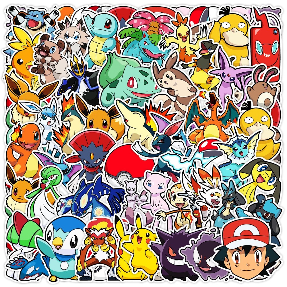 50PCS Pokemon Stickers Waterproof Vinyl Laptop Skateboard Luggage Guitar Decals