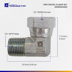 Cosmostar 1/2″ NPTF Male x 1/2″ NPSM Pipe Swivel Elbow 90-degree, 1/2″x1/2″