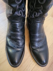 Men’s Justin Round Toe Cowboy Boots, Size 8.5D, Black Leather, Excellent Cond