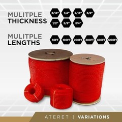 ATERET Twisted 3-Strand RED Polypropylene Rope Monofilament ALL SIZES