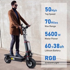 Adult electric scooter, dual motors 5600W, 60V, 38AH, folding design, 12-inch ro
