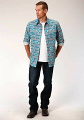 Roper Men’s Turquoise orange SANTA FE AZTEC PRINT WESTERN SHIRT Size M L XL 3XL