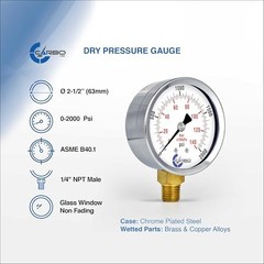 2-1/2″ Pressure Gauge, Chrome Plated Steel Case, Dry/kPa, Lower 0-2000 psi
