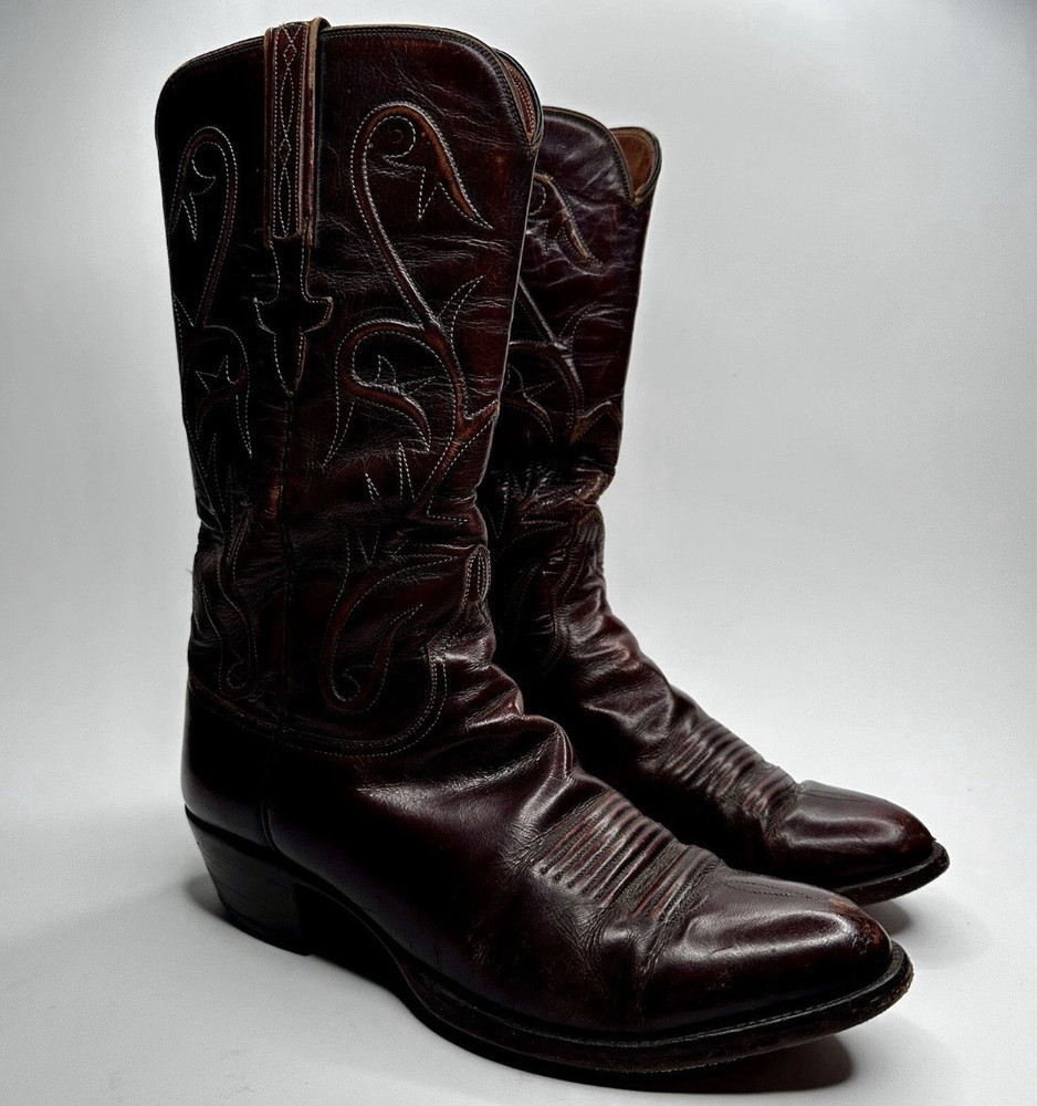 Lucchese Blackcherry Leather Western Cowboy Boots mens US 8.5 D