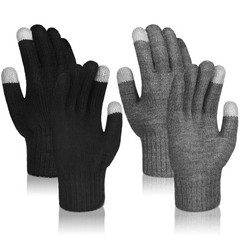 Berlune 2 Pairs Alpaca Wool Gloves Thermal Winter One Size, Black, Dark Gray