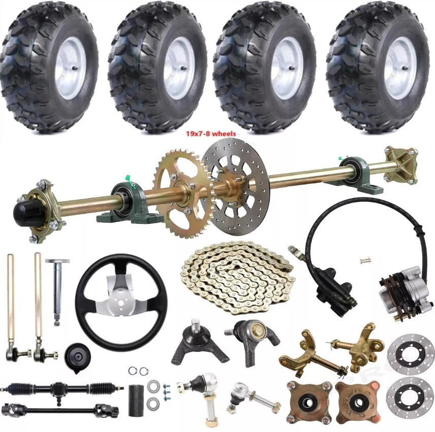 44in Go Kart Rear Axle Kit& Front Steering Assembly& 8in Wheels Golf Cart ATV