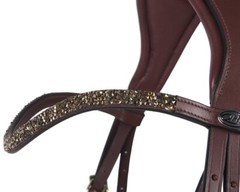 QHP Lupine Patent Leather Dressage Bridle – Black/Gun Metal or Dark Brown/Beige